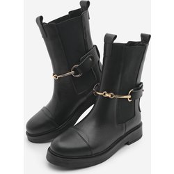 Marjin Stiefel Aus Echtem Leder Mit Elastischem Seitenband Und Goldener Kettenschnalle Lorve Schwarz für Damen - 37