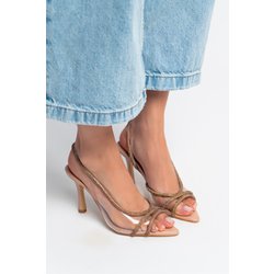 NİŞANTAŞI SHOES Beige Matte Distel Transparente Schuhe Mit Absatz Und Steindetails für Damen - 36
