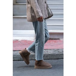 NİŞANTAŞI SHOES Mini-stiefel Aus Dunkelbeigem Wildleder Mit Fell Innen Und Dicker Sohle für Damen - 40