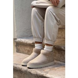 NİŞANTAŞI SHOES Beige Wildleder-mini-sand – Stiefel Mit Dicker Sohle Und Fell Innen für Damen - 40