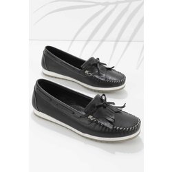 Bambi Schwarz Leder Loafer Schuhe K 01529620703 für Damen - 37