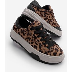 Marjin Tales Tan Sneaker Mit Leopardenmuster – Dicke Sohle Und Schnürung für Damen - 40