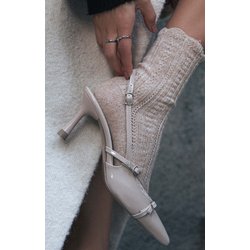 NİŞANTAŞI SHOES Wanda – Nude – Schuhe Mit Absatz Und Knöchelriemen Aus Lackleder Mit Gürteldetail für Damen - 40