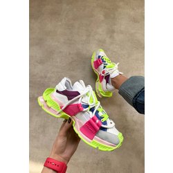 NİŞANTAŞI SHOES Oslo Neongrüne Fuchsia Matte Spitze Detaillierte Sportschuhe Mit Dicker Sohle für Damen - 40