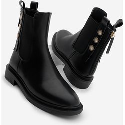 Marjin Schwarze Stiefel Von Valone – Lässige Freunde Mit Goldenen Knöpfen, Doppelter Gummizug Und Reißverschluss Hinten für Damen - 40