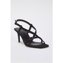TRENDYOL SHOES Sandalen Aus Schwarzem Wildleder Mit Knöchelriemen Und Quadratischer Zehenpartie Und Dünnem Absatz für Damen - 38