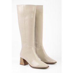 Shoeberry Stall Beige Stiefel Mit Stumpfer Zehenpartie für Damen - 38