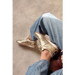 NİŞANTAŞI SHOES Helen Gold Metallic Sportschuhe Zum Schnüren Mit Flacher Sohle für Damen - 37