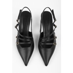 Shoeberry Joelle Gürtel Aus Schwarzem Leder Mit Spitzer Schnalle Und Stilettoabsatz - 36