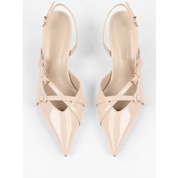 Shoeberry Stiletto „lover“ Aus Hellbraunem Lackleder Mit Gürtelschnalle Und Spitzer Spitze - 36