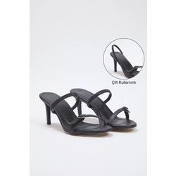 TRENDYOL SHOES Schwarze, Detaillierte Sandalen Mit Doppeltem Verwendungszweck Und Dünnem Absatz Und Mandelzehe. Sandalen Mit Absatz für Damen - 37