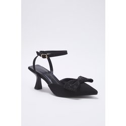 TRENDYOL SHOES Abendkleid Mit Spitzer Zehenpartie Und Offenem Rücken, Dünne Absatzschuhe Mit Schwarzer Steinschleife, für Damen - 40