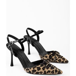 Shoeberry Zenya Leopard Feather Schnürstiefel Mit Schleife Und Stiletto-absatz - 38