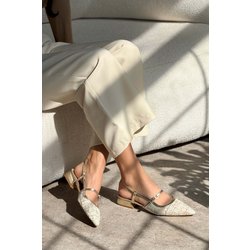 NİŞANTAŞI SHOES X-harmony Bunter Teppich Mit Goldenem Detail, Gürteldetail, Spitze Zehenpartie, Kurze Absätze für Damen - 39