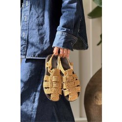 NİŞANTAŞI SHOES Ramona Beige Strohgeflecht-rückengürtel-detail-sandalen Mit Flacher Sohle für Damen - 37