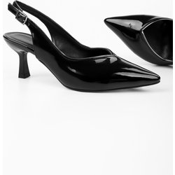 Shoeberry Saphira Schwarzes Lackleder Kurzer Stöckelschuh Stiletto - 38