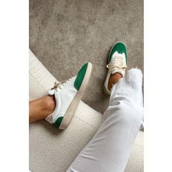 NİŞANTAŞI SHOES Fallows Schnürsneaker Aus Weißem, Mattgrünem Wildleder Mit Detaillierter Flacher Sohle für Damen - 36