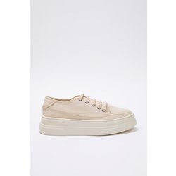 TRENDYOL SHOES Beige Canvas Schnürschuhe Mit Hoher Sohle Retro Sneakers für Damen - 39