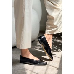 NİŞANTAŞI SHOES Sacco Schwarz Crinkle Matte Blunt Toe Flache Sohle Babet für Damen - 40