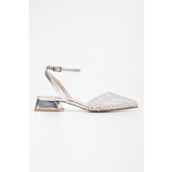 Shoeberry Rhea Silber Haut Stein Babet Schuhe für Damen - 37