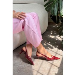 NİŞANTAŞI SHOES Valeria Burgunder Lackleder Gürtel Detaillierte Spitze Zehe Schuhe Mit Absatz für Damen - 39