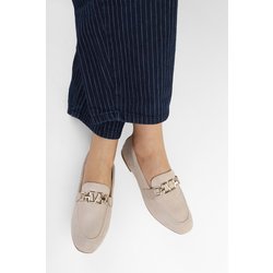 Shoeberry Sufe Beige Wildleder Schnalle Babet für Damen - 37
