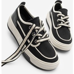 Marjin Sneaker Aus Leinen – Schwarze Ecru-sportschuhe Zum Schnüren für Damen - 37