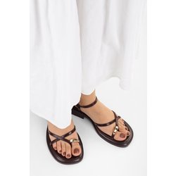 Shoeberry Bianca Burgundy Skin Schnallensandalen für Damen - 39