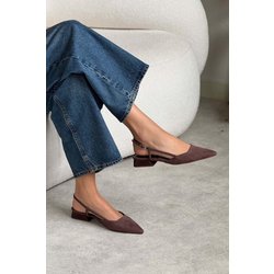 NİŞANTAŞI SHOES Loney Brown Wildleder-ballerinas Mit Spitzer Zehenpartie Und Schnalle, Detailliert Und Kurzem Absatz für Damen - 40