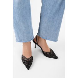 Shoeberry Stiletto „melina“ Aus Schwarzem Tüll Mit Pailletten Und Perlenstickerei - 36