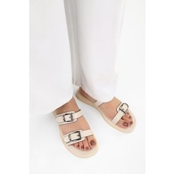 Shoeberry Hausschuhe Taliya Beige Skin Mit Schnalle für Damen - 39