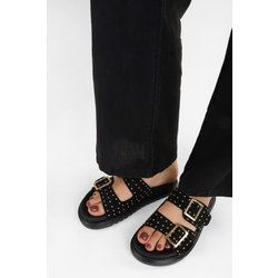 Shoeberry Schwarze Maren-hausschuhe Aus Wildleder Mit Gürtelschnalle für Damen - 39