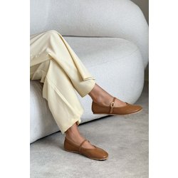 NİŞANTAŞI SHOES Bonbon Caramel Matte Belt Detaillierte Flache Sohle Babet für Damen - 37