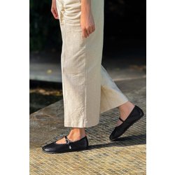 NİŞANTAŞI SHOES Bonbon Schwarz Matt Gürtel Detaillierte Flache Sohle Babet für Damen - 37