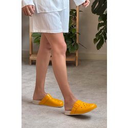 NİŞANTAŞI SHOES Rasp Gelb Matte Flache Sohle Schnalle Detail Hausschuhe für Damen - 37