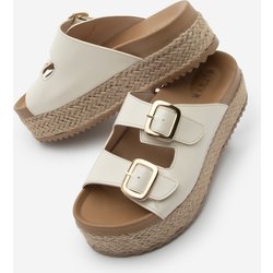 Marjin Hausschuhe Mit Dicker Strohsohle Und Doppeltem Band, Tulpe Ecru für Damen - 38