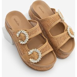 Marjin Hausschuhe Aus Stroh Mit Dicker Sohle Und Doppeltem Band, Fivora Tan Wicker für Damen - 36