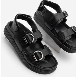 Marjin Sandalen Aus Echtem Leder Mit Klettverschluss Hinten Und Dicker Sohle, Tupiza-schwarz für Damen - 40
