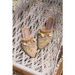NİŞANTAŞI SHOES Lisa Beige Gestrickte Hausschuhe Mit Muscheldetails für Damen - 37