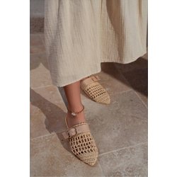 NİŞANTAŞI SHOES Beste Beige Gestrickte Hausschuhe Mit Gürteldetail Und Flacher Sohle für Damen - 40