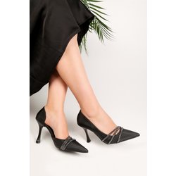 Shoeberry Schuhe Mit Stiletto-absatz Von Aern Aus Schwarzem Satin Und Stein - 37