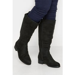 Yours Wildlederimitat Kniehohe Stretchstiefel In Schwarz In Weiter E Bis Extraweiter Eeepassformsize 41EEE