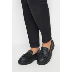 Slipper In Schwarz Aus Lederimitat Mit Quasten In Extra Weiter eeepassform
