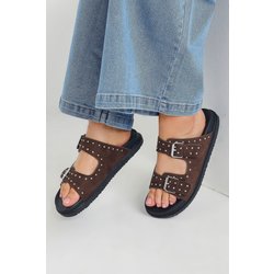 Yours Nietenbesetzte Sandalen In Braun Mit Schnalle Und Extra Weiter Eeepassformsize 41EEE