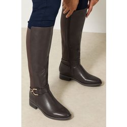 Yours Hellbraune, Kniehohe Stiefel Mit Stretchrücken Und Schnalle In Standardpassformsize Standard > 41