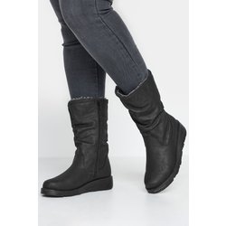 Yours Wadenhohe Stiefel In Schwarz Mit Pelzfutter In Weiter E Und Eeepassformsize 43EEE