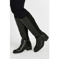 Yours Kniehohe Stiefel In Schwarz Aus Lederimitat Mit Schnalle In Extra Weiter Eeepassformsize 43EEE