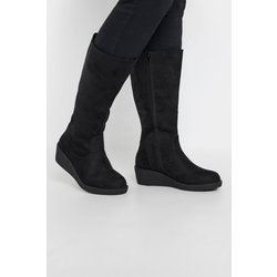 Yours Kunstlederstiefel In Schwarz Mit Keilabsatz, Extraweite Eeepassformsize 42EEE