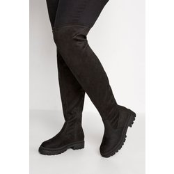 Yours Limited Collection – Overkneestiefel Aus Wildleder In Schwarz In Weiter E Und Extraweiter Eeepassformsize 42EEE
