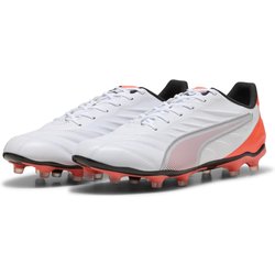 KING PRO FG/AG Fußballschuhe Erwachsene PUMA White Silver Glowing Red Metallic
